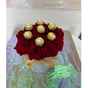 Cilindro con rosas y chocolates 15