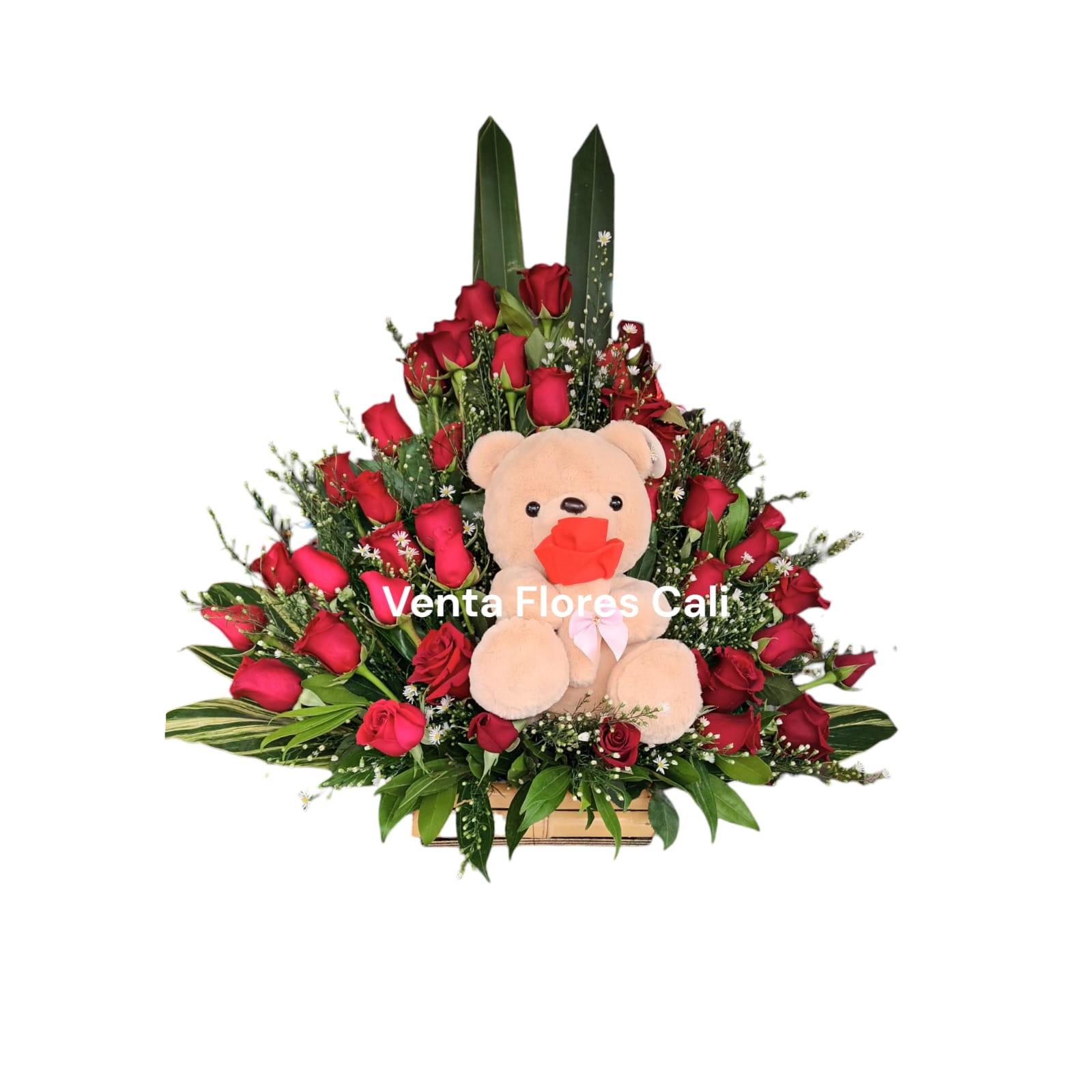 Arreglo con rosas rojas y peluche 40