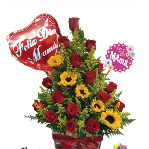 ramo rojo con girasoles