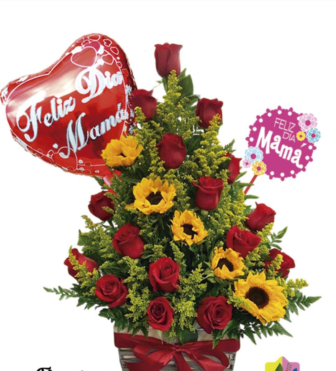 ramo rojo con girasoles